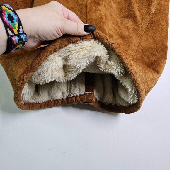Vintage FoxRun Suede Leather Sherpa Lined Coat‎ S Brown Tapered - Picture 12 of 16